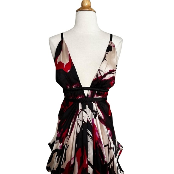 BEBE Y2K Draped Silk Maxi Dress Plunging V-Neckline Sleeveless Boho Chic Size S - Picture 3 of 16